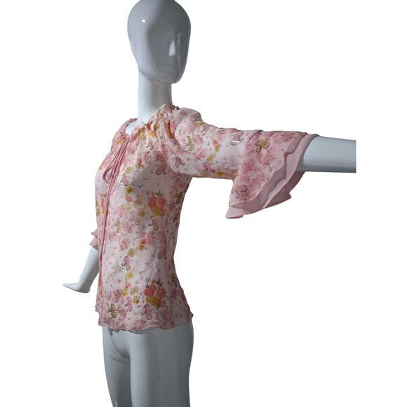 Y2K Vintage Rare RORY Sheer Ruffle Bell Sleeve Whimsical Fairycore Flowy Top - Picture 3 of 12